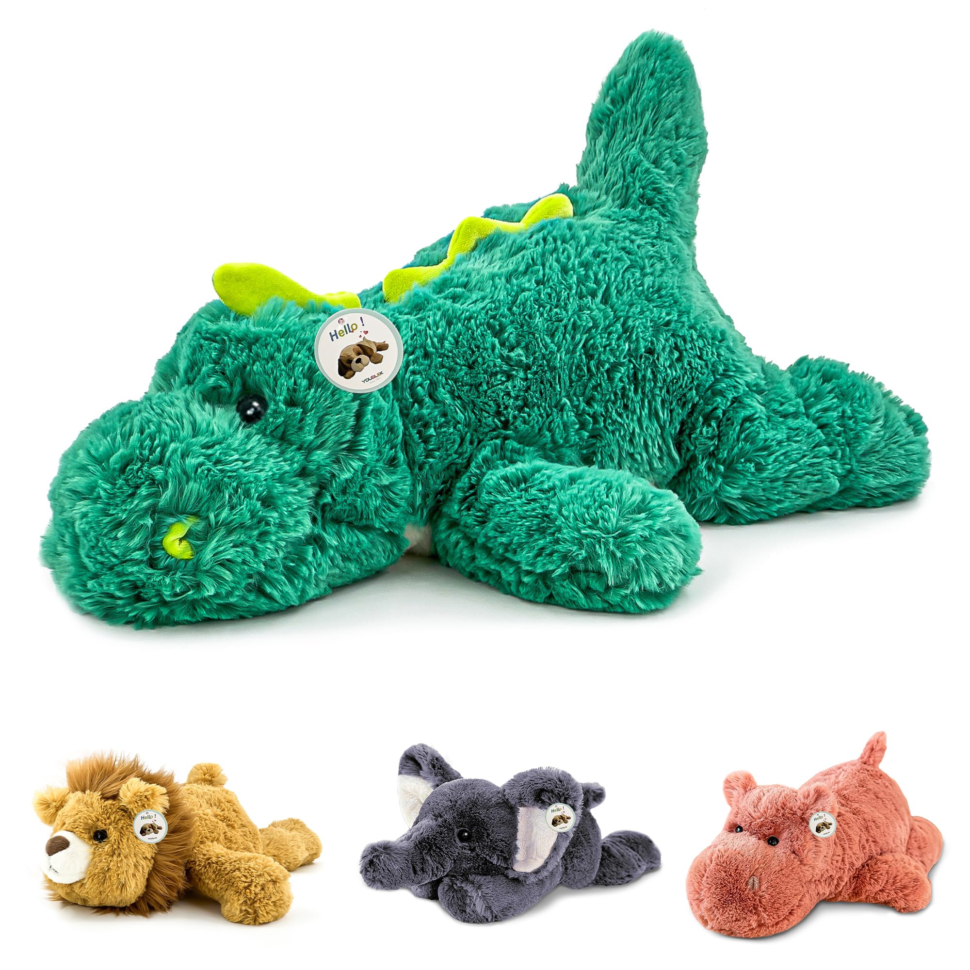 YOUBLEK 16' | 2 Pounds Green Dinosaur Weighted Stuffed Animals,Sensory Comfort Plush Throw Pillow Toy,Kawaii Plushies Hugging T