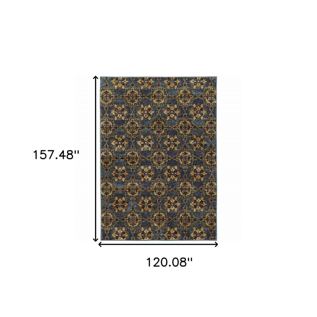 HomeRoots 510030 10 x 13 ft. Blue & Gold Oriental Power Loom Stain Resistant Rectangle Area Rug