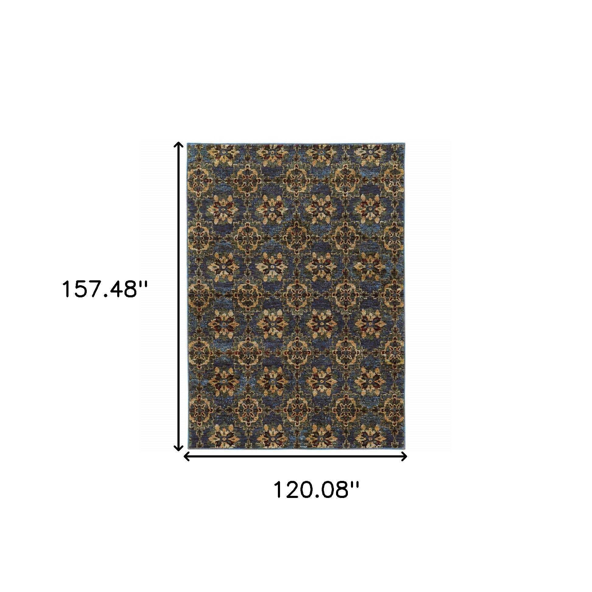 HomeRoots 510030 10 x 13 ft. Blue & Gold Oriental Power Loom Stain Resistant Rectangle Area Rug