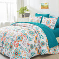 Dhsfkbe Boho Comforter Set Queen - 7 Pieces Bed In A Bag Floral Medallions Design, Bohemian Comforter Set With Sheets, Soft Micr