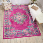 Nourison Passion Fuchsia 3'9' X 5'9' Area Rug, Boho, Traditional, Easy Cleaning, Non Shedding, Bed Room, Living Room, Hallway, (4' X 6')