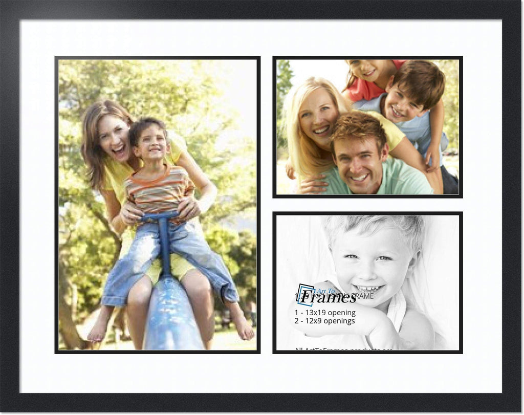 ArtToFrames Collage Photo Frame Double Mat with 1 - 13x19 and 2 - 9x12 Openings and Satin Black Frame