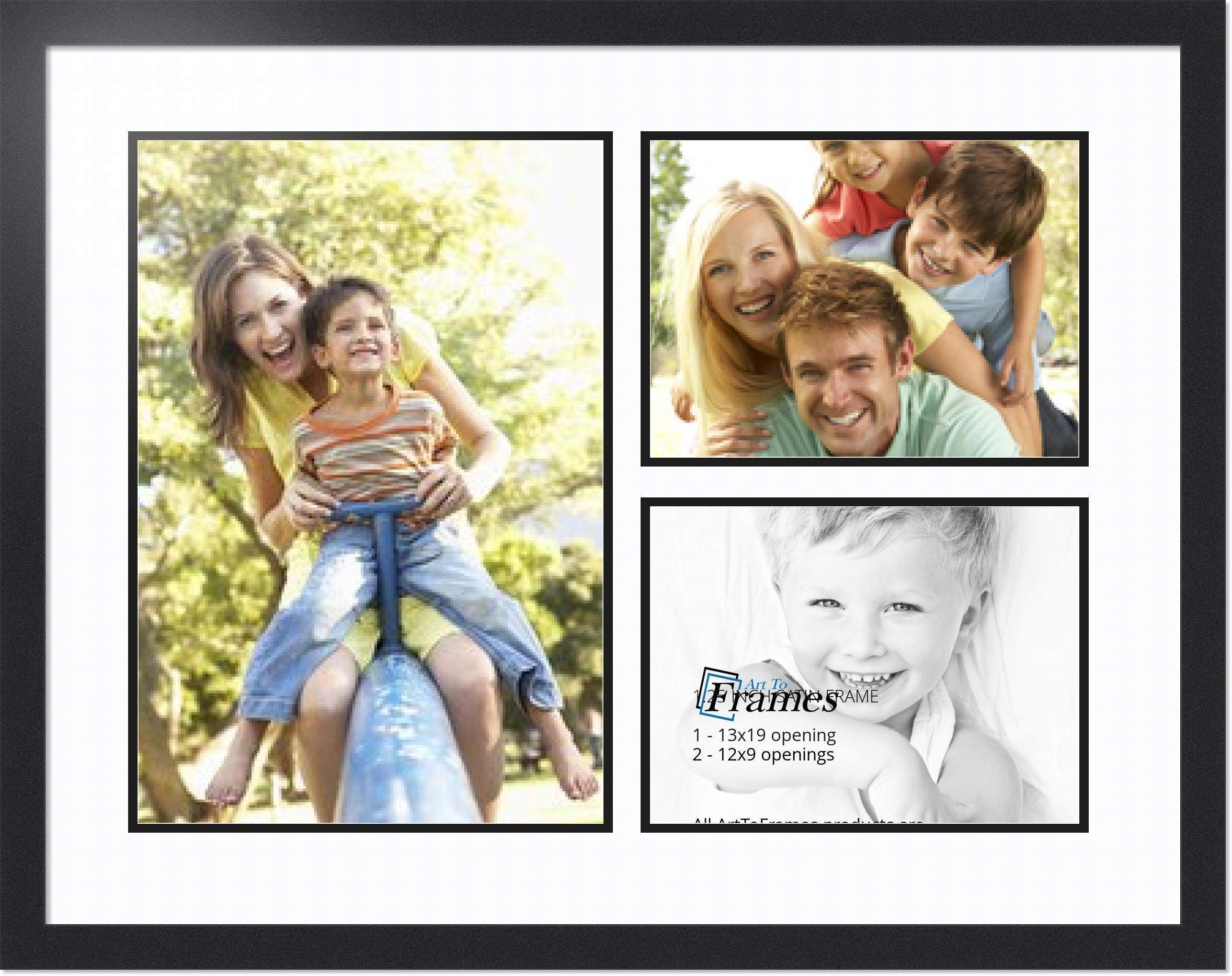 ArtToFrames Collage Photo Frame Double Mat with 1 - 13x19 and 2 - 9x12 Openings and Satin Black Frame