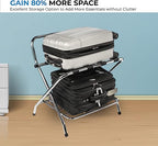2-Tier Folding Luggage Rack with High Back, Rubber Feet, Black Alloy Steel