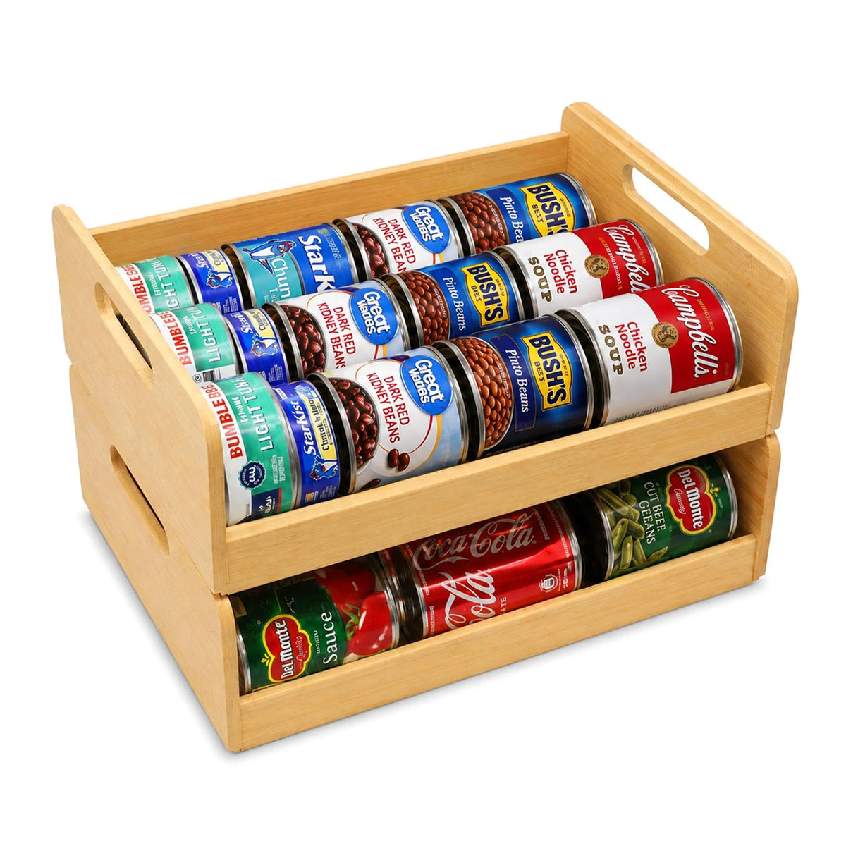 MinBoo EcoLyfe Bamboo Stackable Can Organizer 2Tier Gravity Food Dispenser