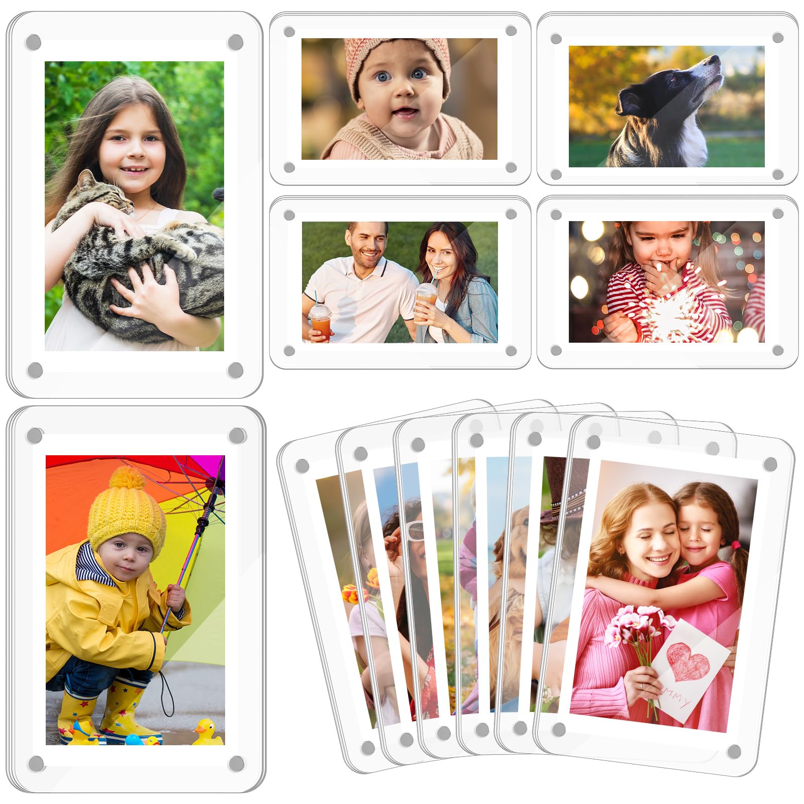 Remerry 48 Pcs Acrylic Magnetic Photo Frame Mini Picture Frame Double Sided Clear Fridge Magnetic Photo Display Frame for Film P
