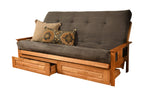 Kodiak Furniture Monterey Queen-Size Futon, Storage Drawers, Butternut Finish With Suede Gray Mattress