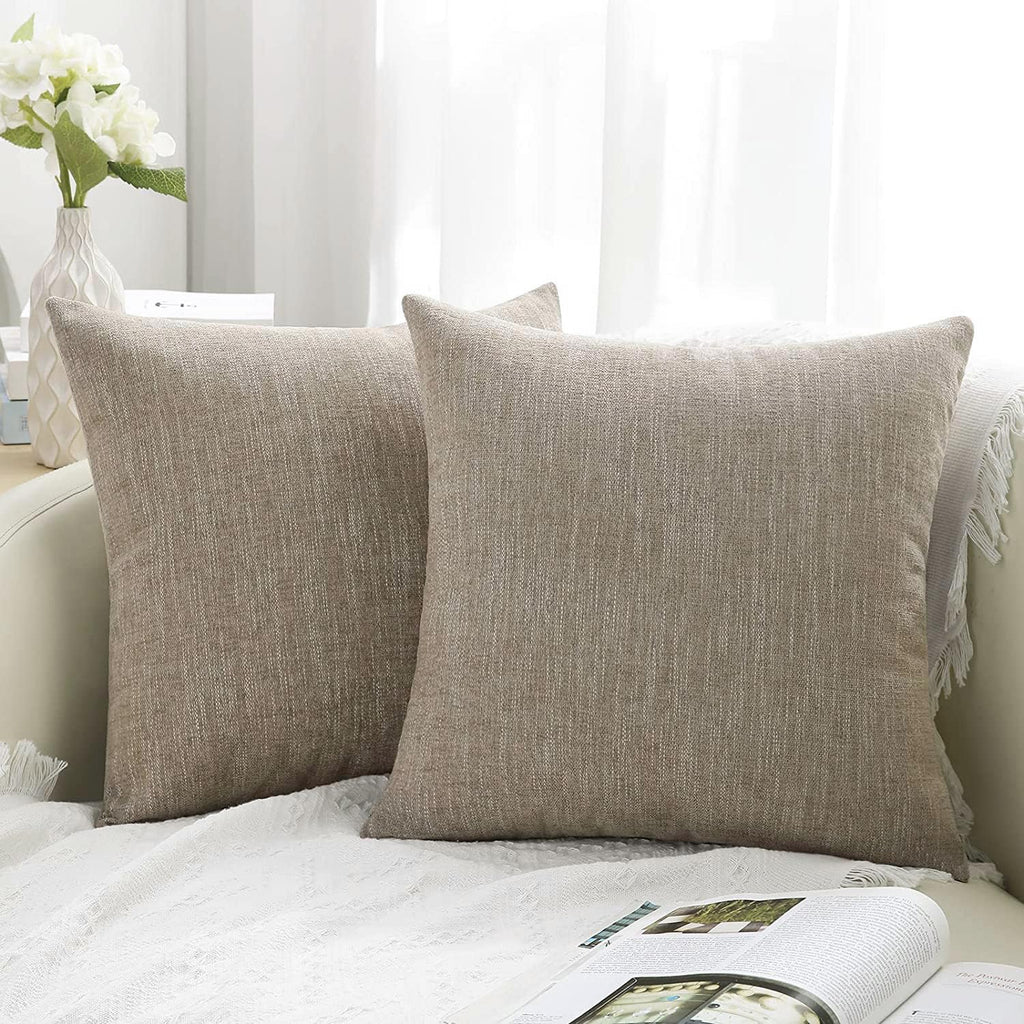 Decoruhome Decorative Throw Pillow Covers 26X26 Set Of 2, Farmhouse Chenille Pillow Covers, Square Soft Pillow Covers For Couch Sofa Bed, Khaki