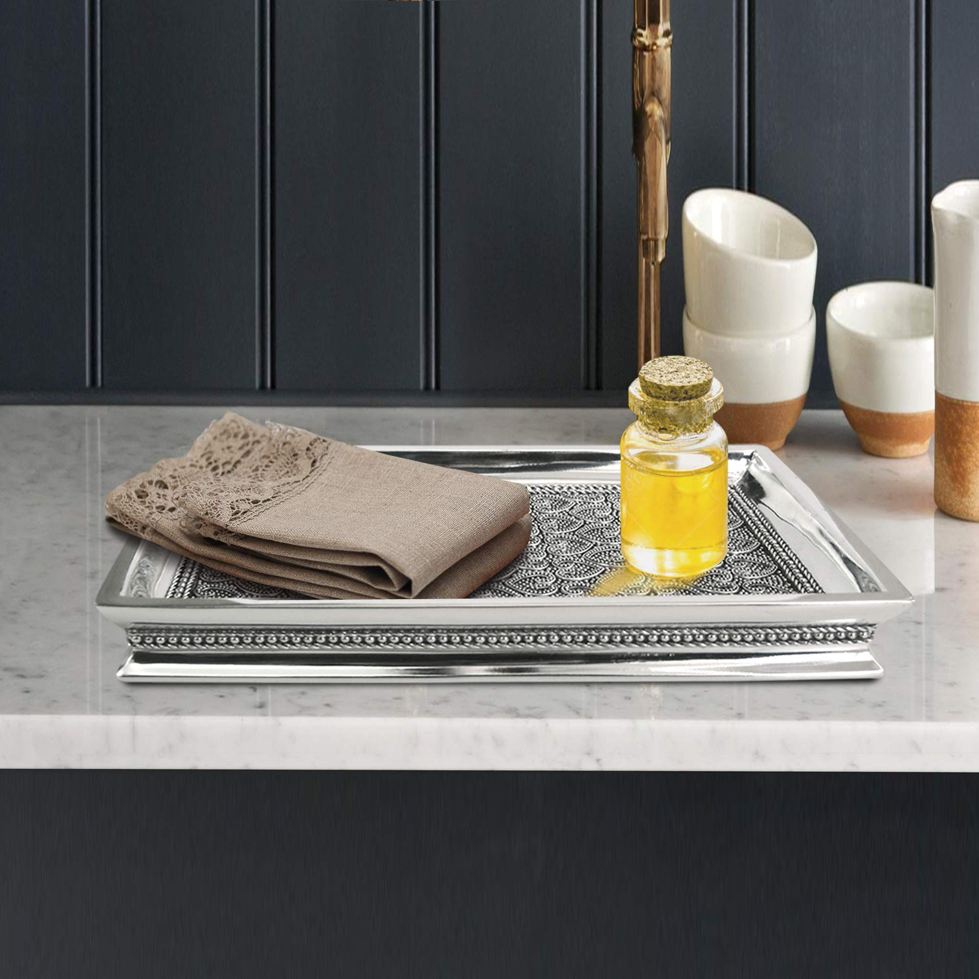 Nu Steel Beaded Heart Resin Storage Organizer Tray For Bathroom Vanity Countertops, Closets, Dressers - Holder For Watches, Earr