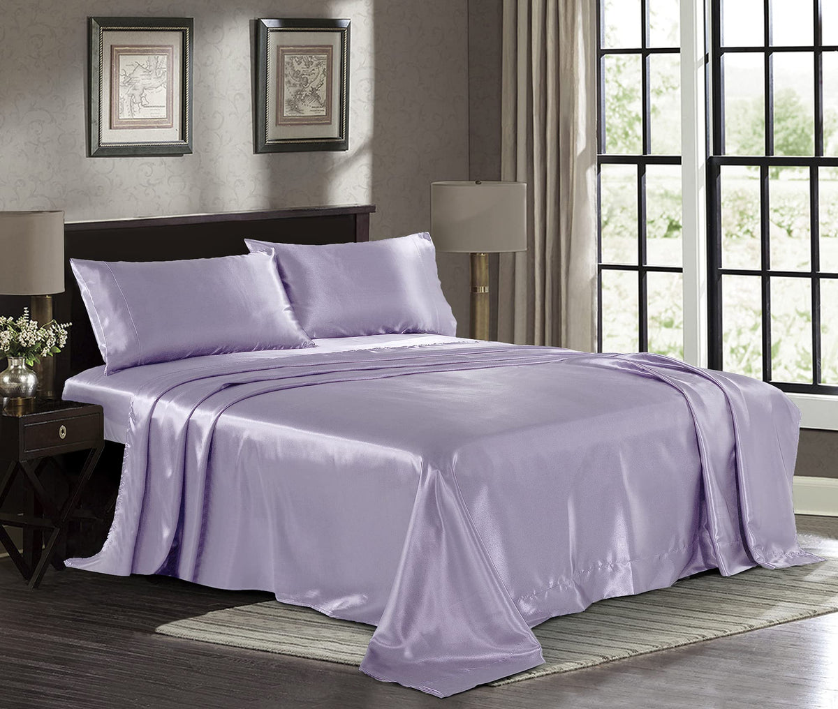 Satin Sheets Twin [3-Piece, Lavender] Hotel Luxury Silky Bed Sheets - Extra Soft 1800 Microfiber Sheet Set, Wrinkle, Fade, Stain