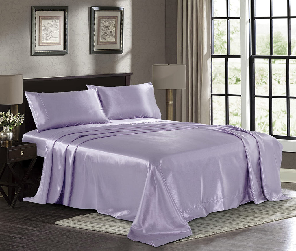 Satin Sheets Full [4-Piece, Lavender] Hotel Luxury Silky Bed Sheets - Extra Soft 1800 Microfiber Sheet Set, Wrinkle, Fade, Stain
