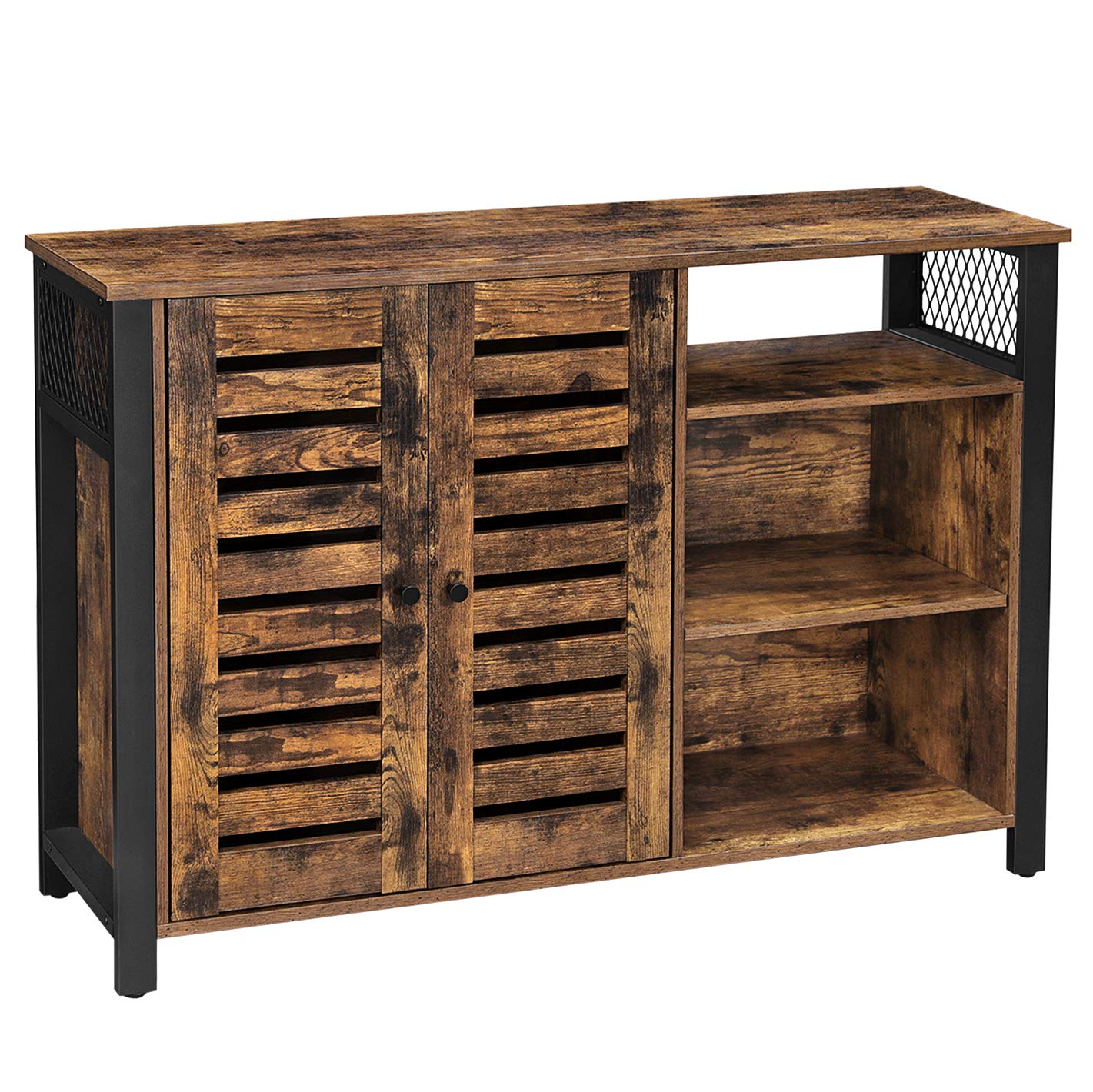 VASAGLE Lowell Storage Cabinet, Sideboard with Adjustable Shelves and Louvered Doors, Industrial, 13 D x 44.9 W x 29.5 H, Rustic