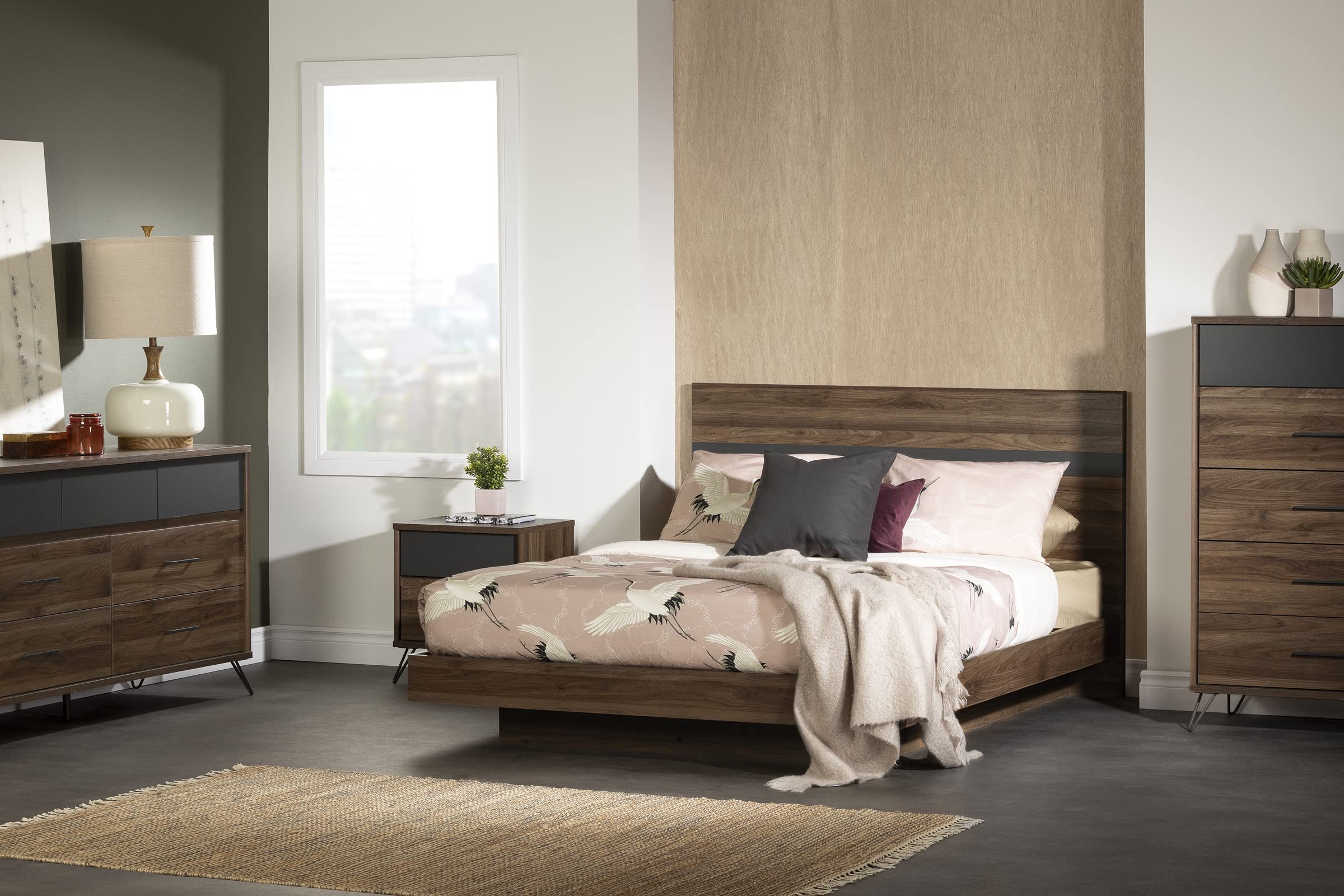 South Shore Olvyn 5-Drawer Chest Storage Unit, Natural Walnut and Charcoal