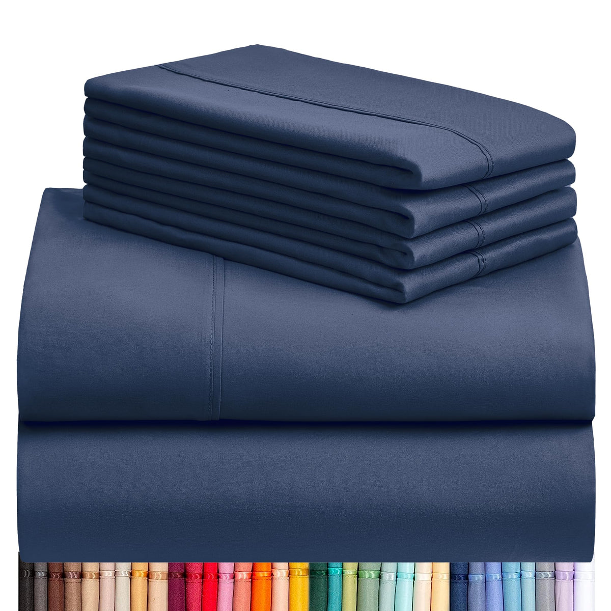 Luxclub Bed Linen Set, 6Pcs King Microfiber Sheets, Deep Pocket Cooling Breathable Hotel Bedding, Navy