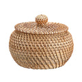 Hipiwe Round Rattan Basket Box with Lid Wicker Storage Baskets Bin, XSmall