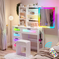 HNEBC Vanity Desk with Sliding Mirror and LED Lights, RGB Vanitys with Charging Station, Makeup Vanity with Remote Control, Whit