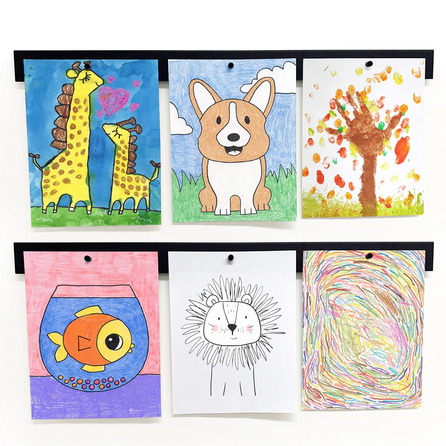 Picture Hanging System - Display Children Kids Artwork Frame - 28 Magnetic Bar (Set of 2) Black