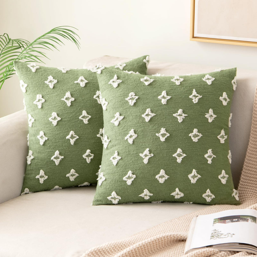Miulee Set Of 2 Sage Green Decorative Throw Pillow Covers Rhombic Jacquard Pillowcase Soft Square Cushion Case For Summer Couch Sofa Bed Bedroom Living Room 20X20 Inch
