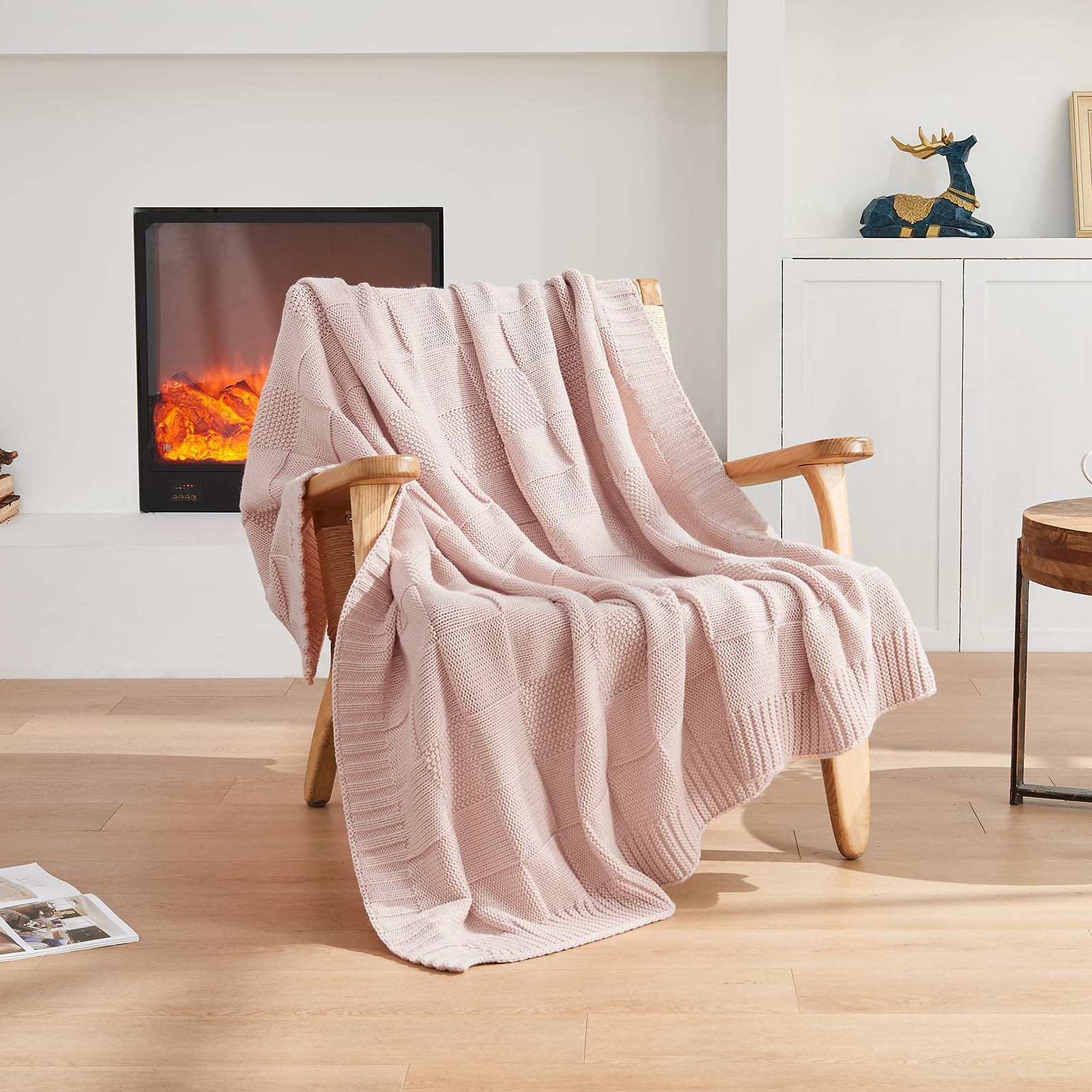 Cozecube Check Knit Throw Blanket, Pink Checkered Throw For Couch, Decorative Christmas Soft Cozy Warm Knitted Blanket For Bed S