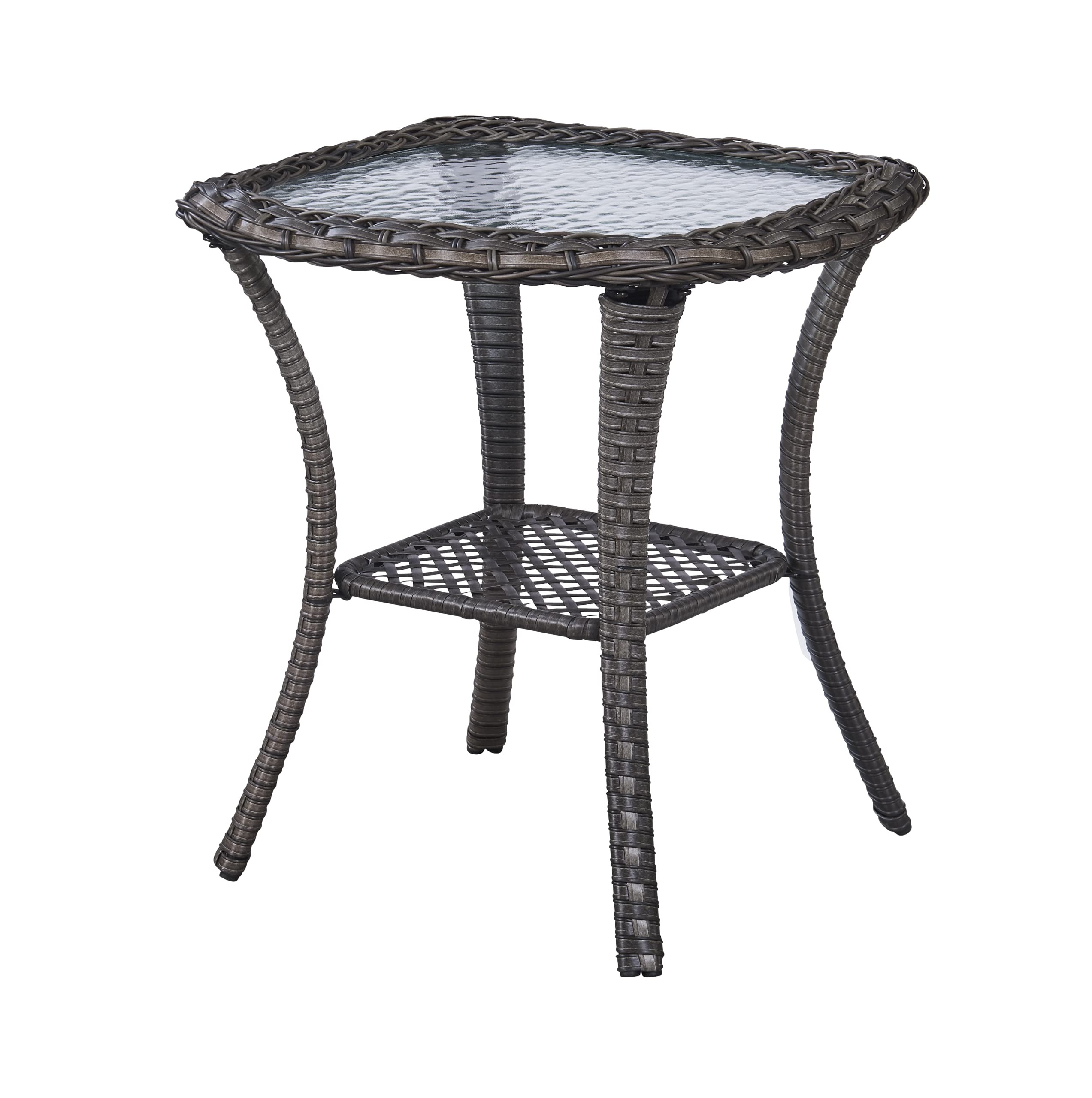 Patio Tables Wicker Side Table - Rattan Coffee Table With Glass Top End Table For Outdoor Outside Patio Porch Square Brown