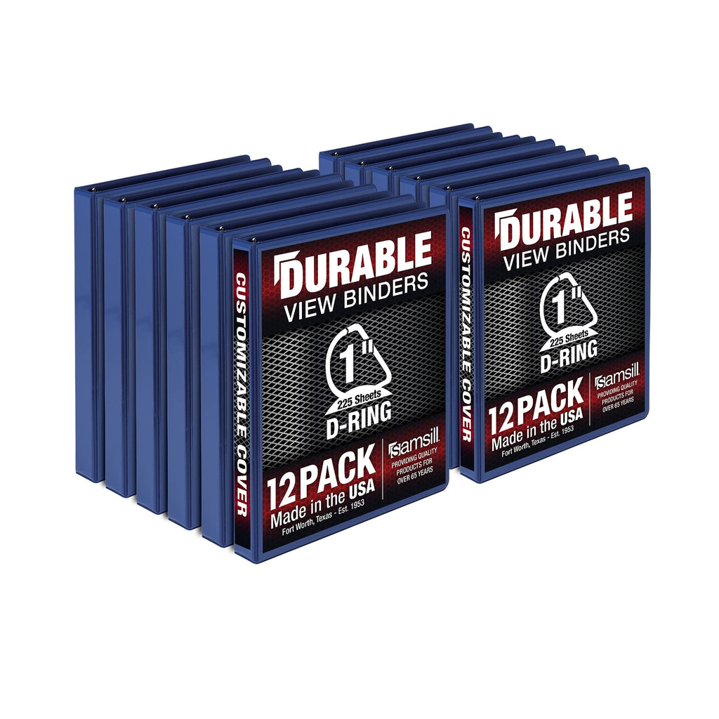 Samsill Durable 1 Inch Binder, Made In The Usa, D Ring Binder, Customizable Clear View Cover, Blue, 12 Pack, Each Holds 225 Page