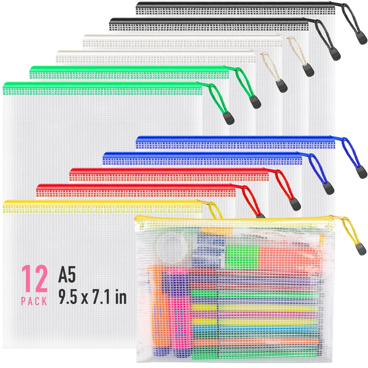 Umriox 12Pcs Zipper Pouch, 9.5 X 7.1 In, Storage Bags With Zipper, For Office Supplies, Receipts, Cosmetics Travel Toiletries