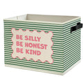 WULQYING Inspirational Nursery Storage Bins Box with Handles, Be Silly Honest Kind Motivational Pink and Green Striped Collapsib