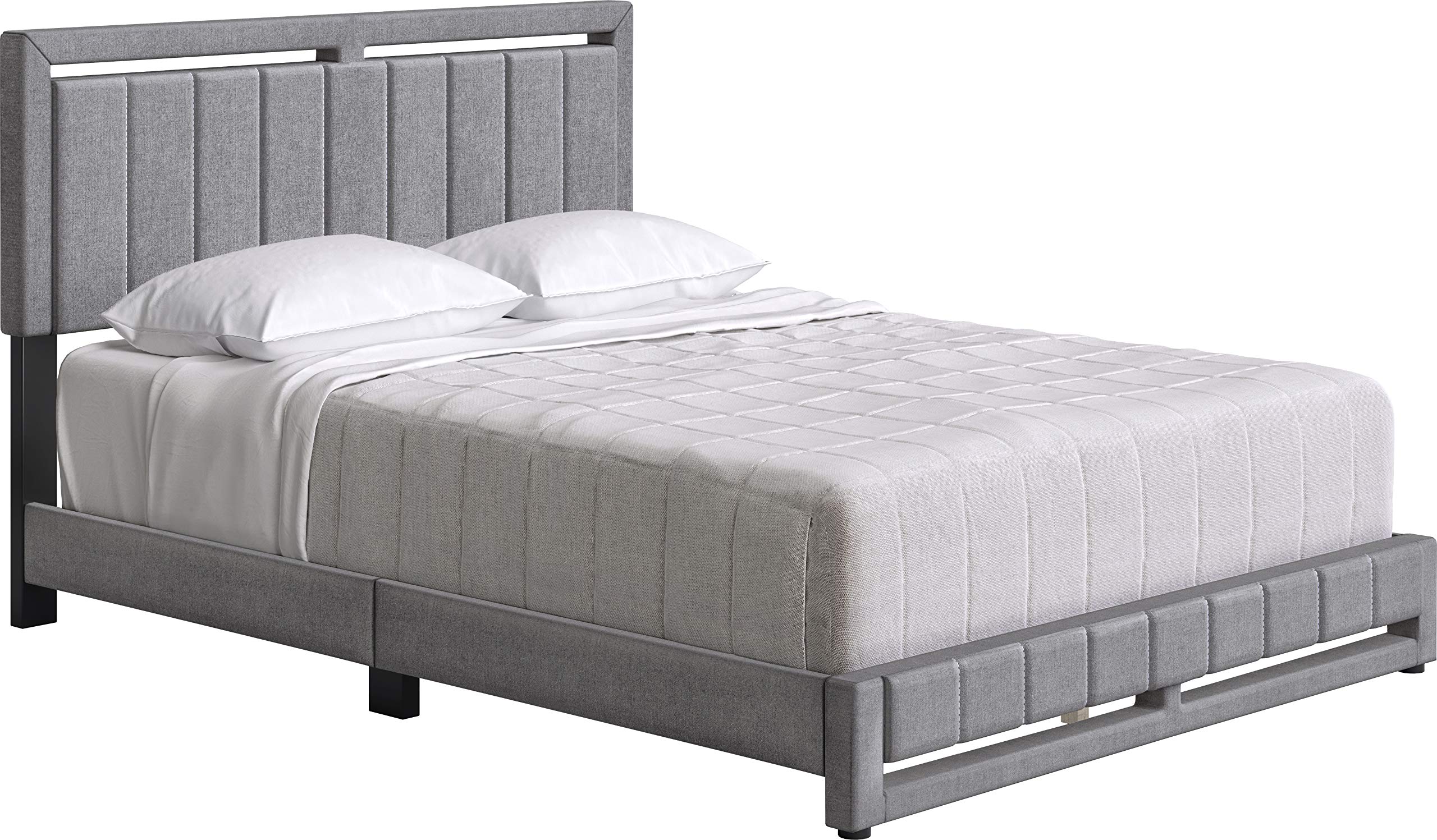 Boyd Sleep Beaumont Upholstered Platform Bed with Headboard, Mattress Foundation with Strong 14 Wood Slat Supports, No Box Spring Required, Gray Linen, Size Queen