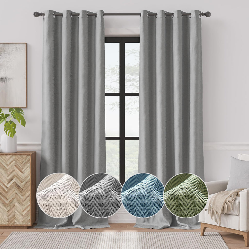 jinchan Room Darkening Curtains for Bedroom Herringbone Curtains 96 Inch Length for Living Room, Modern Farmhouse Curtains Windo