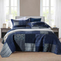 Yvooxny Quilts Queen Size Reversible Lightweight Bedspread 3-Piece Quilt Set Plaid Floral Patchwork 100% Cotton Queen Quilt Set