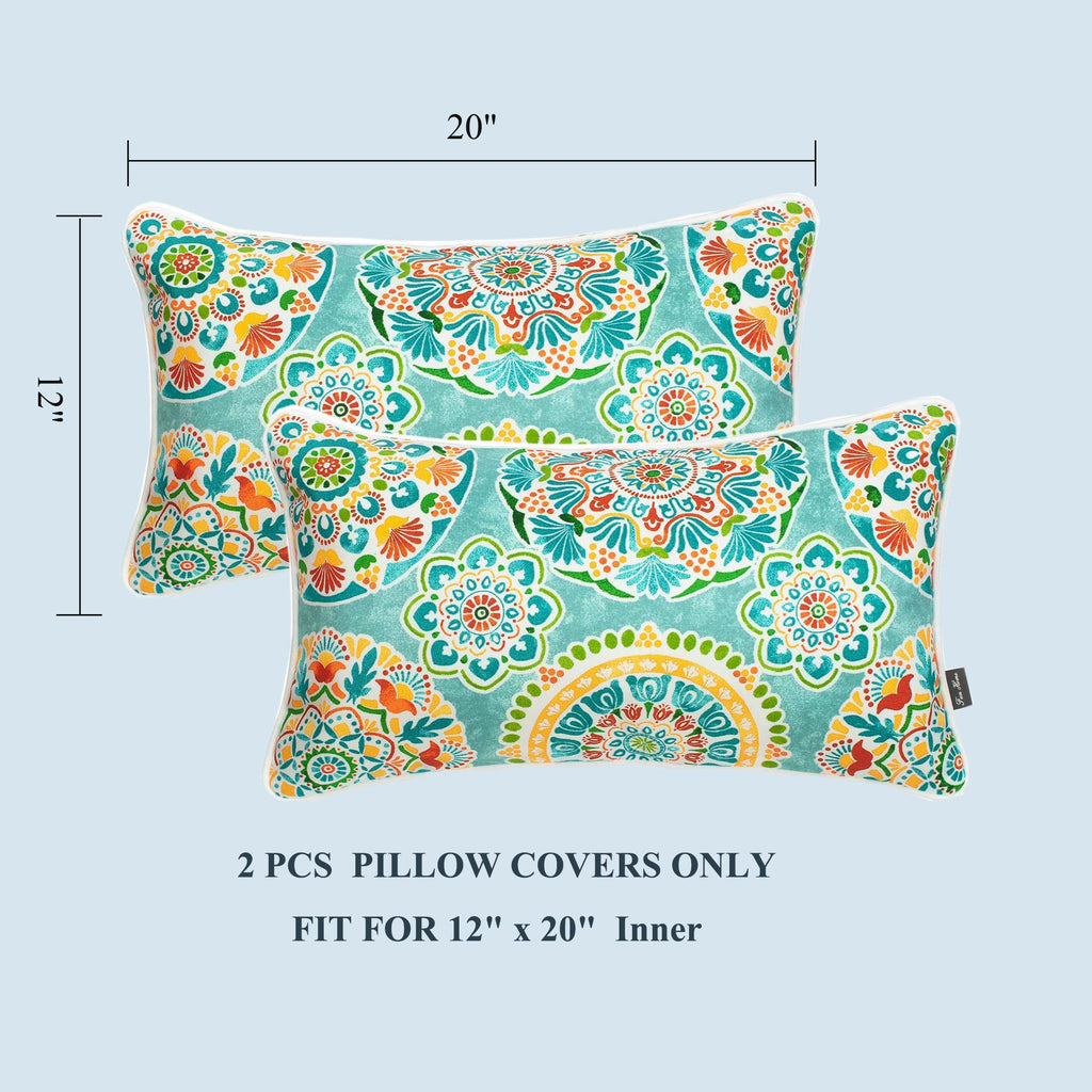 Funhome Indoor Outdoor Lumbar Pillow Covers Only, Waterproof Fade-Resistant Patio Lumbar Cases 12    X 20   , Throw Pillowcase S