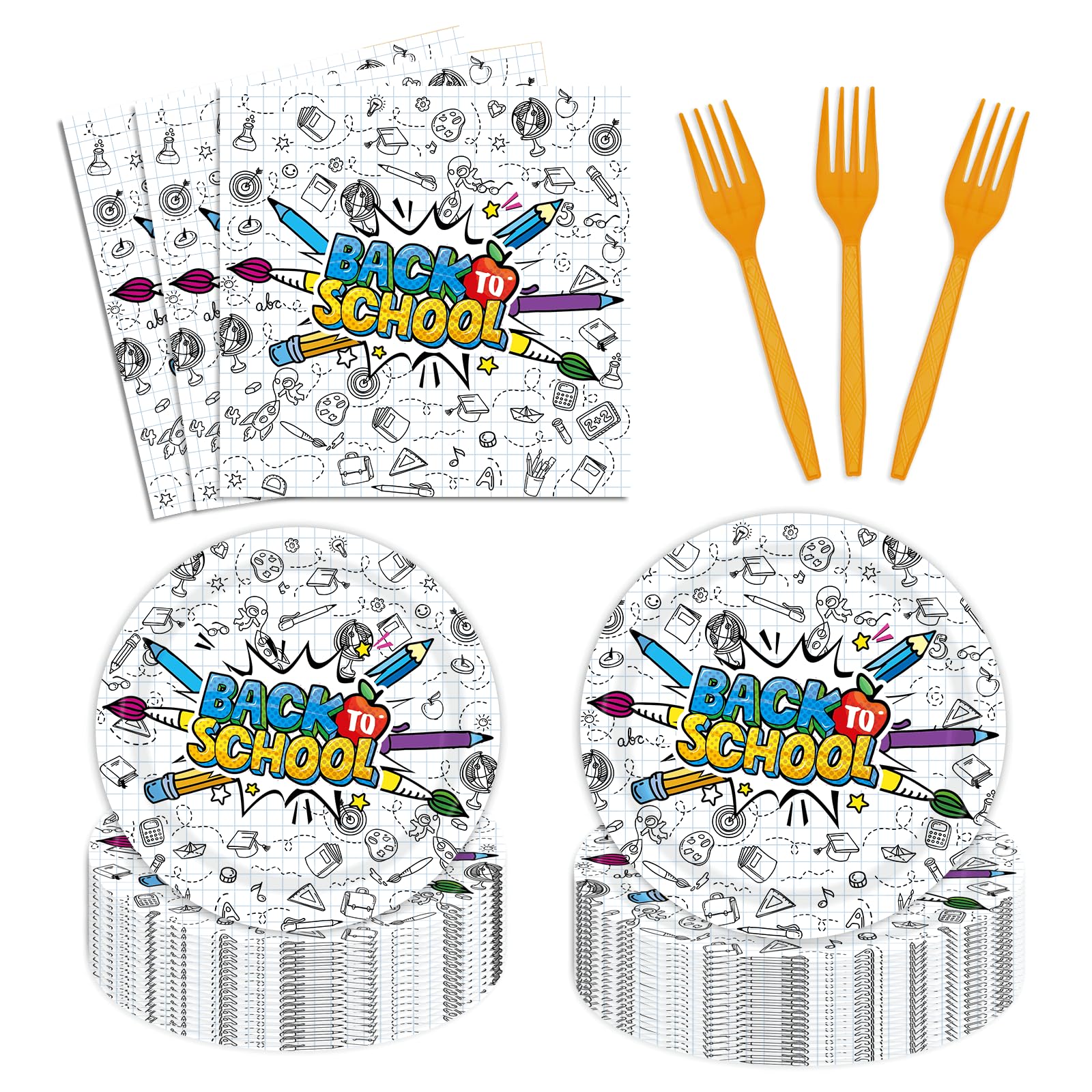 96Pcs Welcome Back To School Party Plates Supplies First Day of School Party Tableware Decorations Kids Teacher Students Disposa