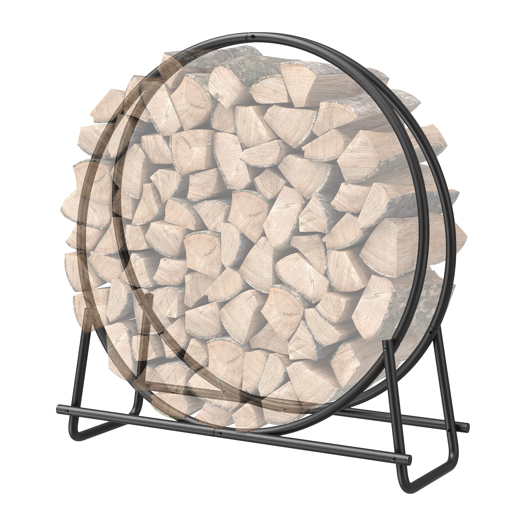 Mr Ironstone 41 Inch Firewood Rack, Firewood Log Hoop For Indoor Fireplace Wood Storage Ring, Round Tubular Steel For Patio Deck