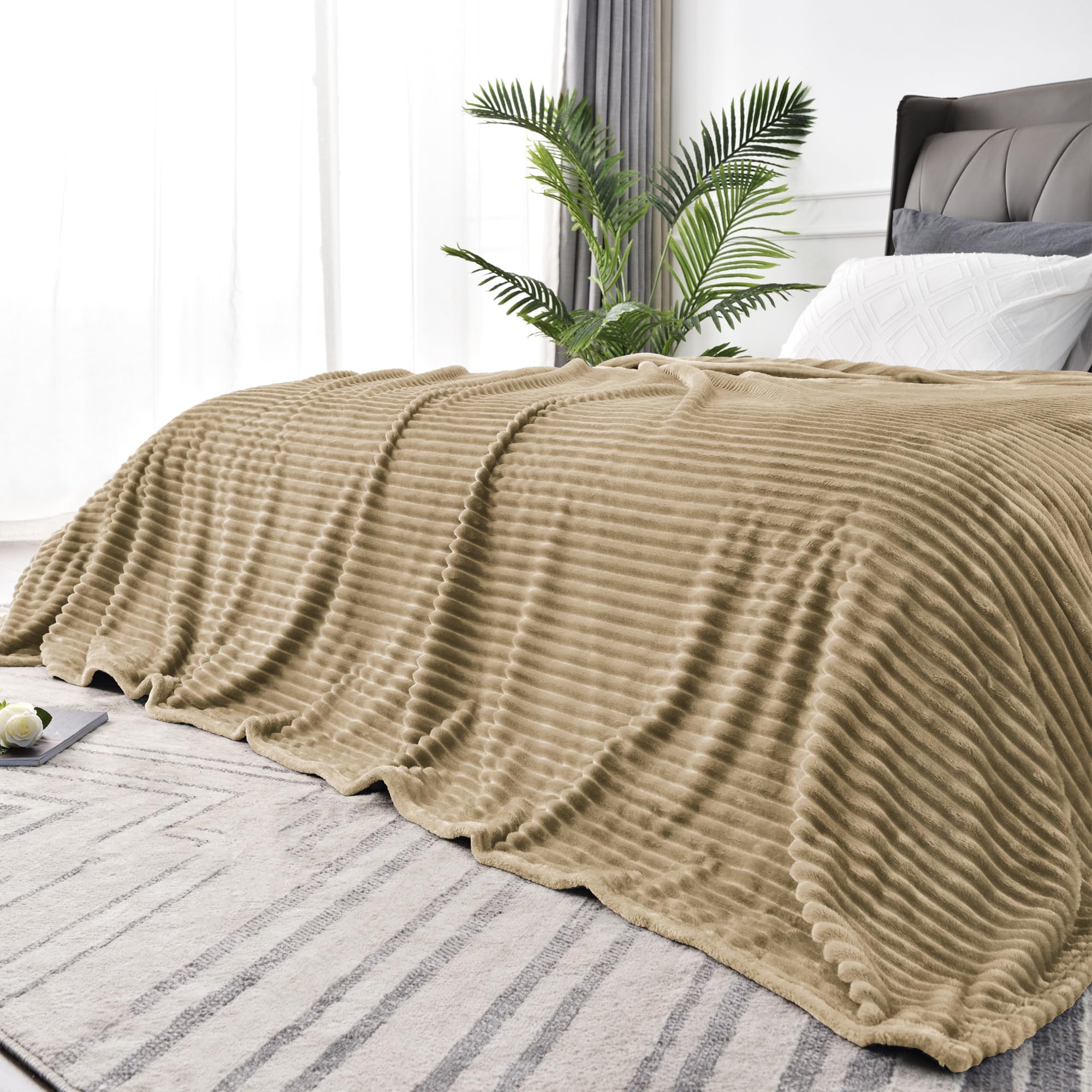 Bedelite Fleece Blanket King Size - 3D Ribbed Jacquard Soft And Warm Decorative Fuzzy Blankets - Cozy, Fluffy, Plush Lightweight
