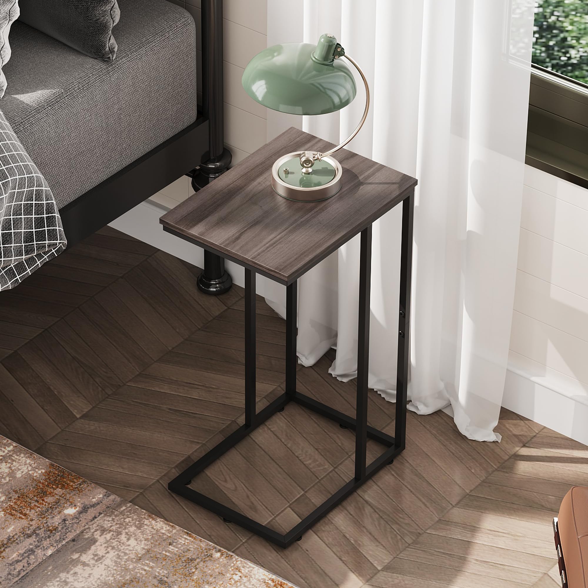 Wlive Small Side Table, C Shaped End Table For Couch, Sofa And Bed, Tv Tray Table That Slides Under For Living Room, Bedroom, Bedside, Gray And Black