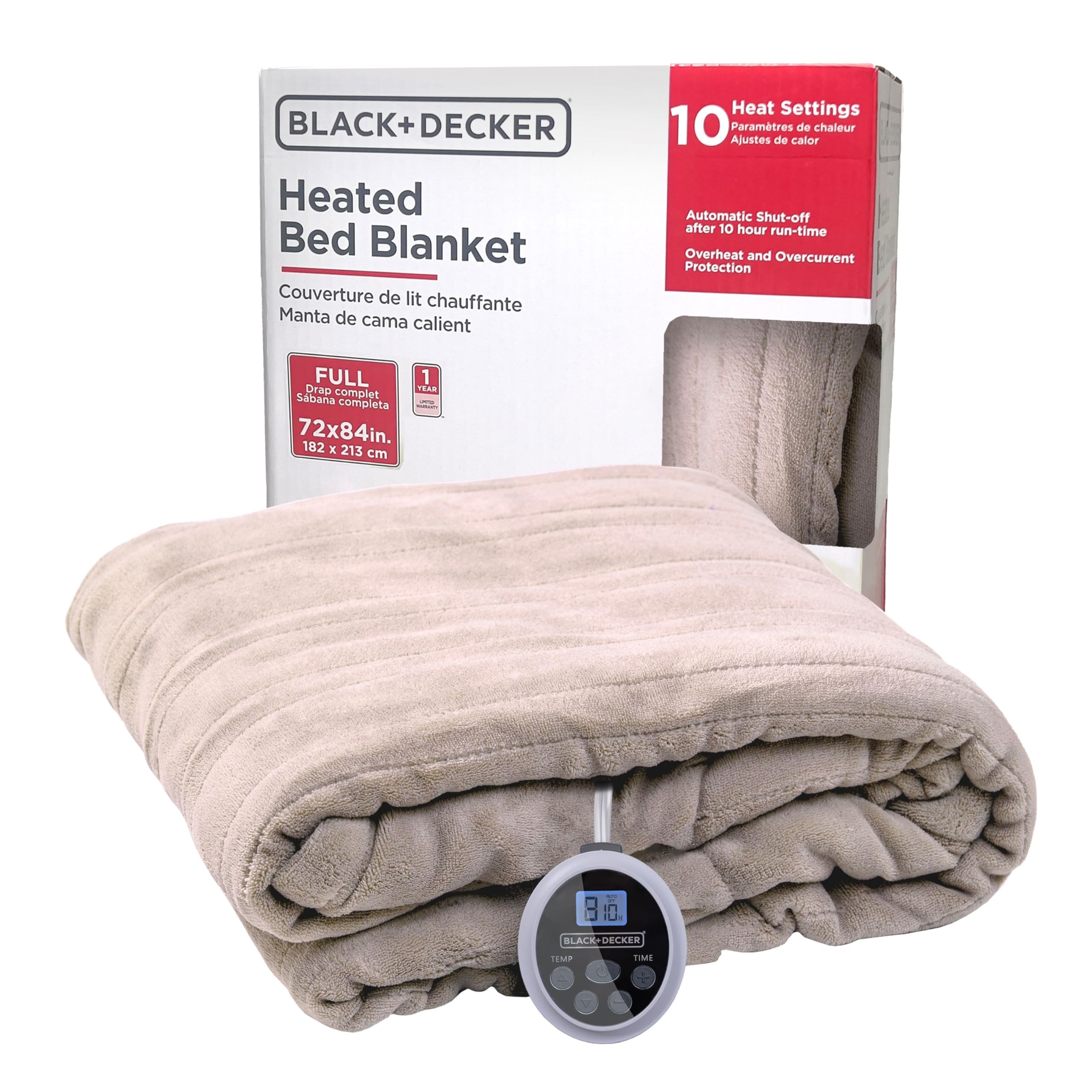 BLACK+DECKER Heated Blanket Electric Full, Micro Plush Electric Blanket, Heating Blanket with 10 Heating Levels, 10H Timer, Auto