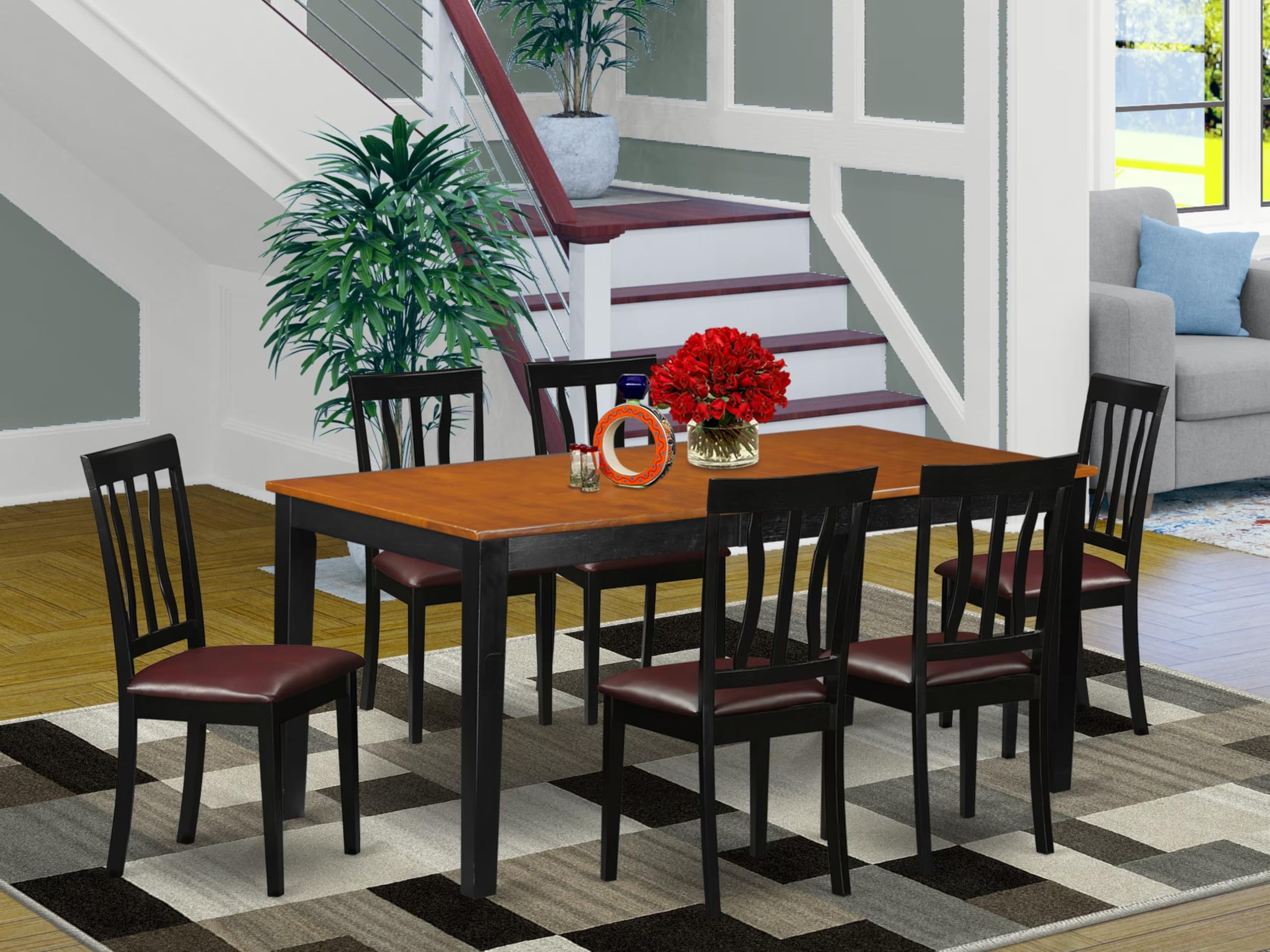 East West Furniture NIAN7-BCH-LC 7 Piece Dining Room Furniture Set Consist of a Rectangle Kitchen Table with Butterfly Leaf and 6 Faux Leather Upholstered Chairs, 36x66 Inch, Black & Cherry