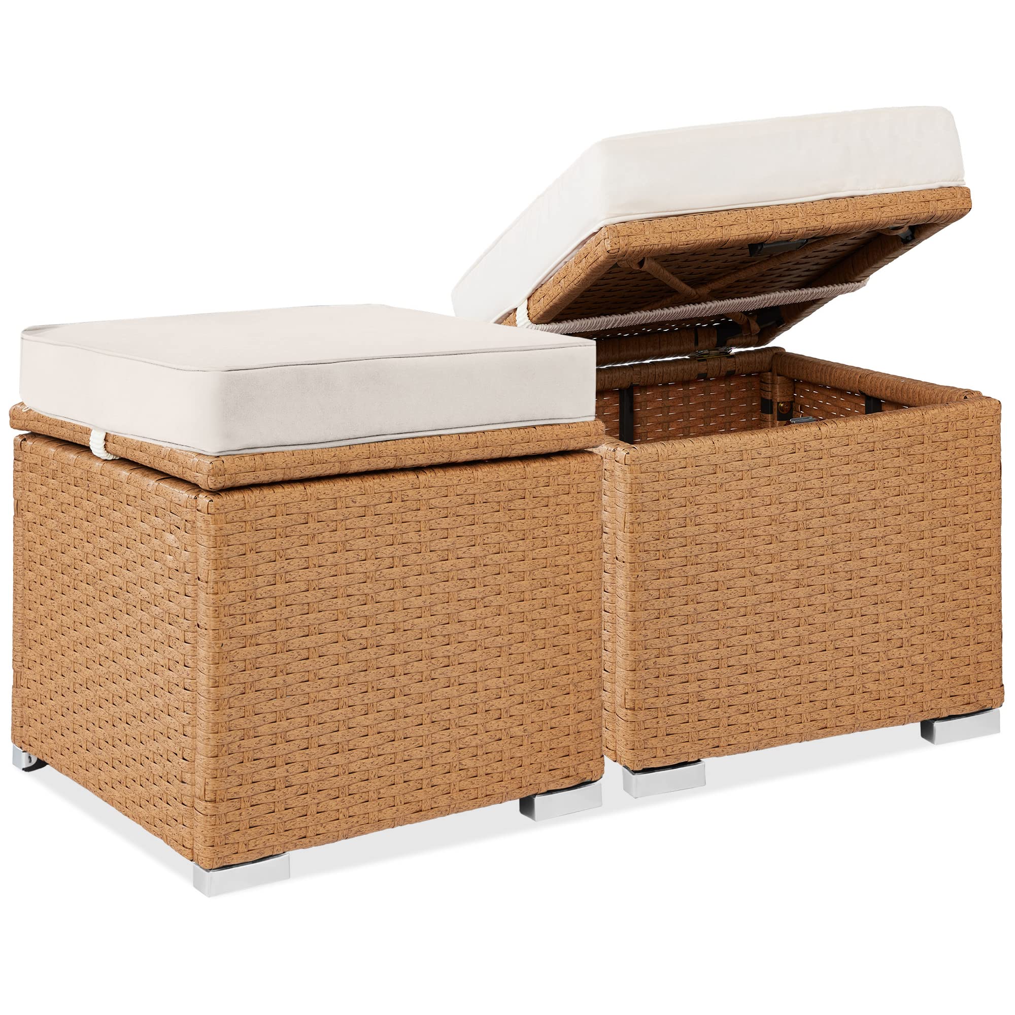Best Choice Products Set of 2 Wicker Ottomans, Multipurpose Outdoor Furniture for Patio, Backyard, Additional Seating, Footrest,