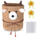 Vincreem Christmas Deer Basket Reindeer/Elk Christmas Baby Gift Basket Cotton Rope Storage Organizer with Gift Bags and Ribbon f