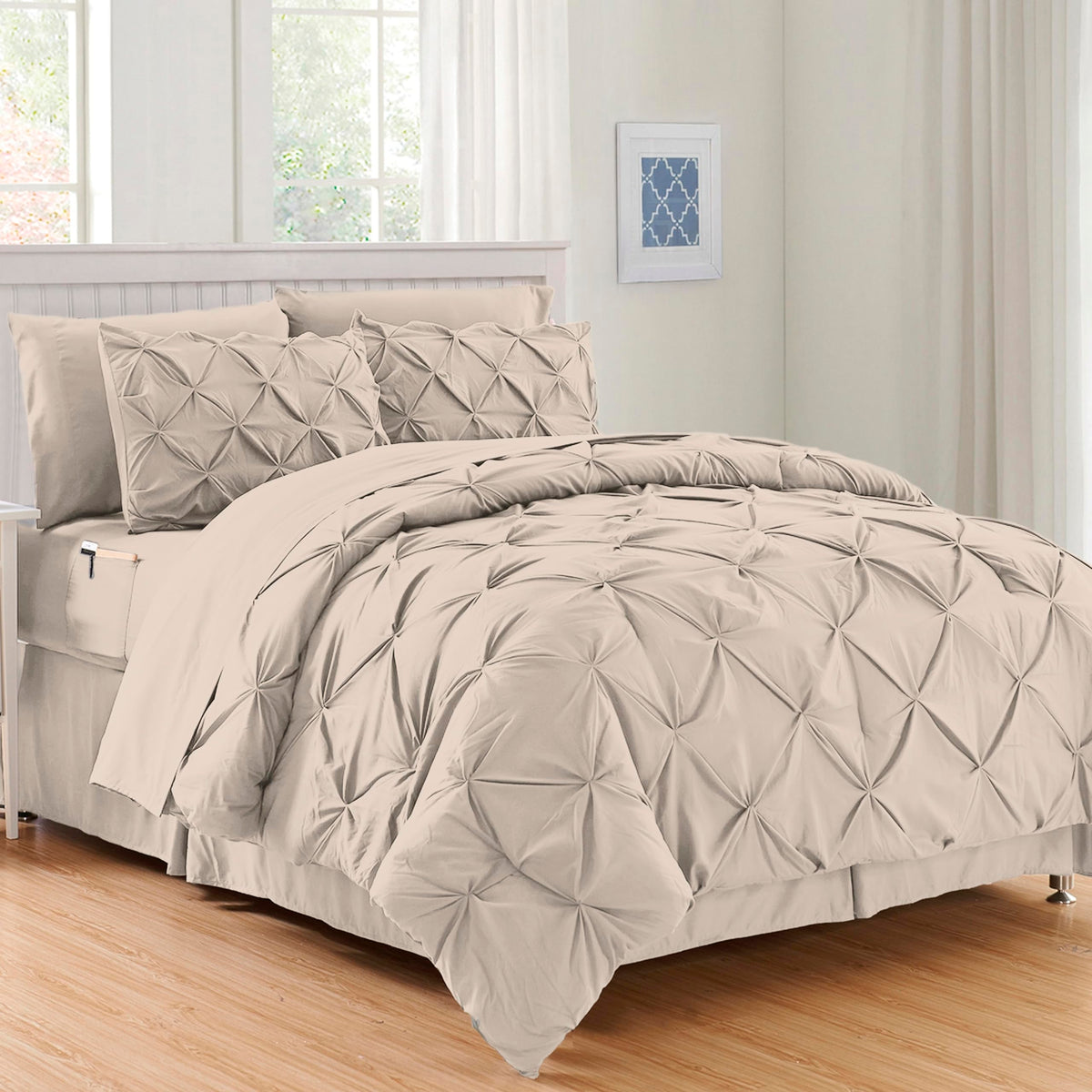 Elegant Comfort Luxury Softest, Coziest 8-Piece Bed-In-A-Bag Comforter Set - Silky Soft Complete Set Includes Bed Sheet Set With Double Sided Storage Pockets, Twin/Twin Xl, Linen
