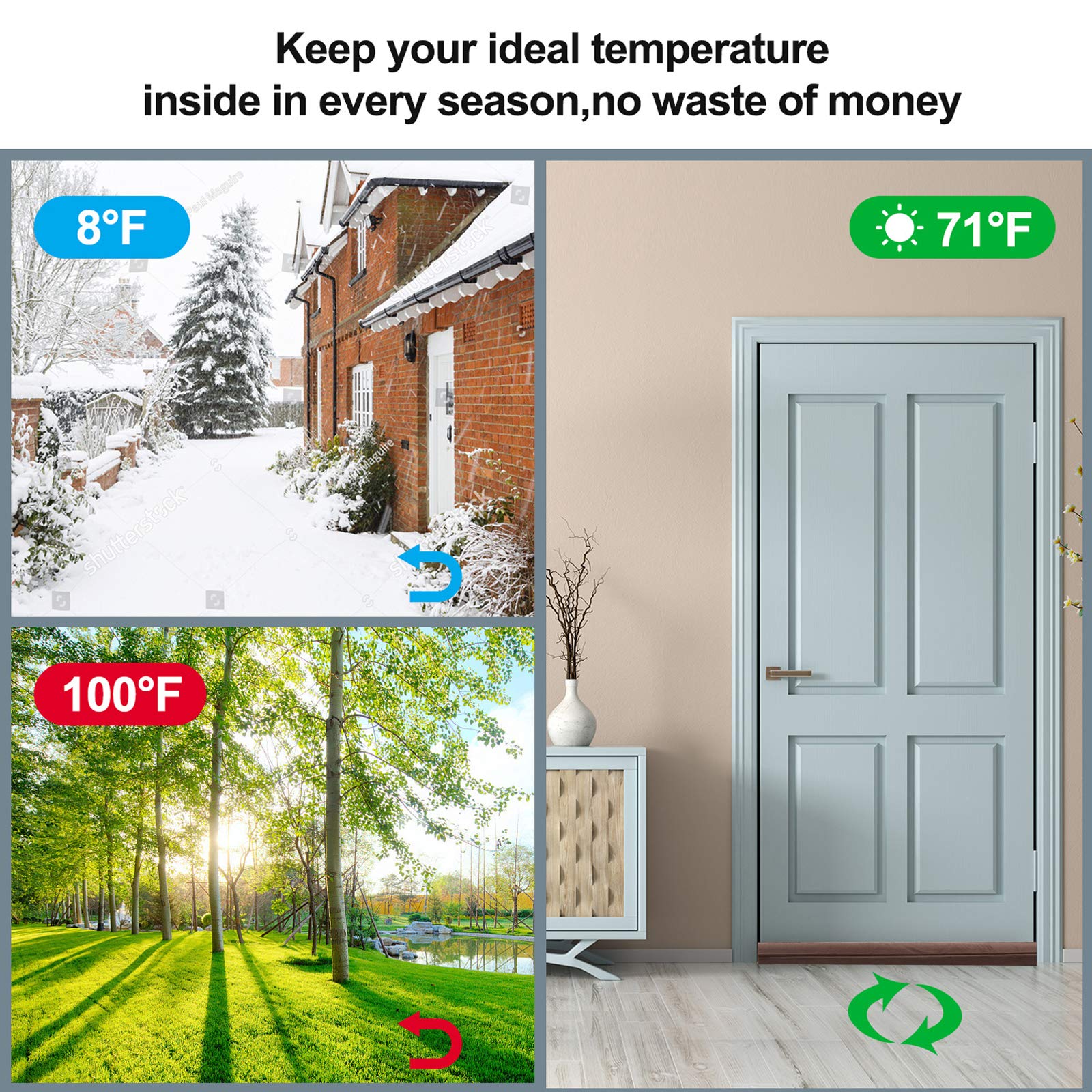 Gdhomm Door Draft Stopper, Door Sweep, Weather Stripping Door Seal Strip Household Products, Door Air Blocker, Light Blocker, No