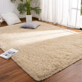 DETUM Beige Bedroom Rug 4X6 Rugs for Bedroom Dining Room Fluffy Living Room Rug Washable Shag Rug Nonslip Area Rug Modern Home D