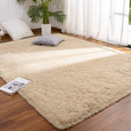 DETUM Beige Bedroom Rug 4X6 Rugs for Bedroom Dining Room Fluffy Living Room Rug Washable Shag Rug Nonslip Area Rug Modern Home D