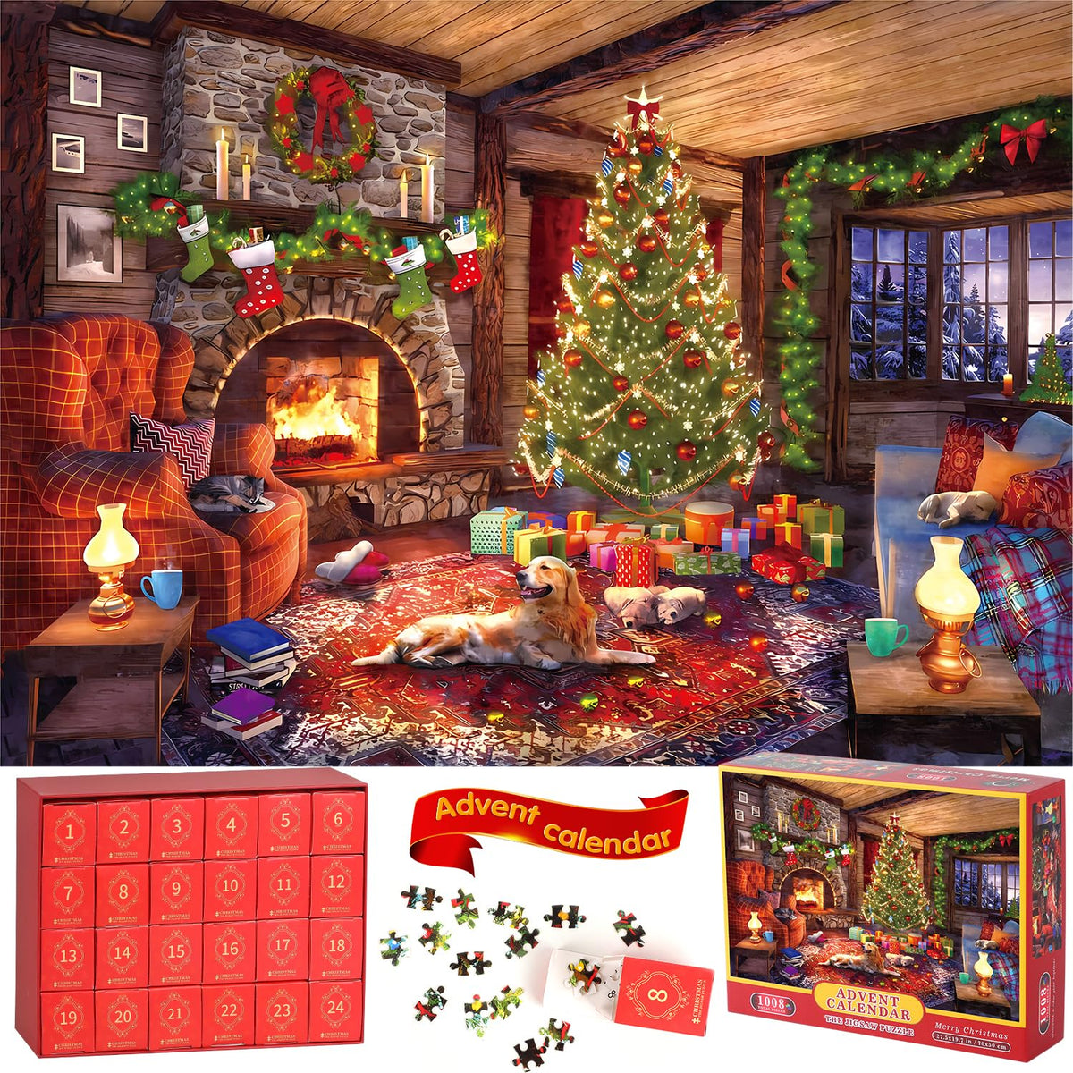 Advent Calendar 2024 Jigsaw Puzzle, 24 Boxes Packing 1008 Pieces Holiday Puzzle for Adults and Kids, Christmas Countdown Puzzles