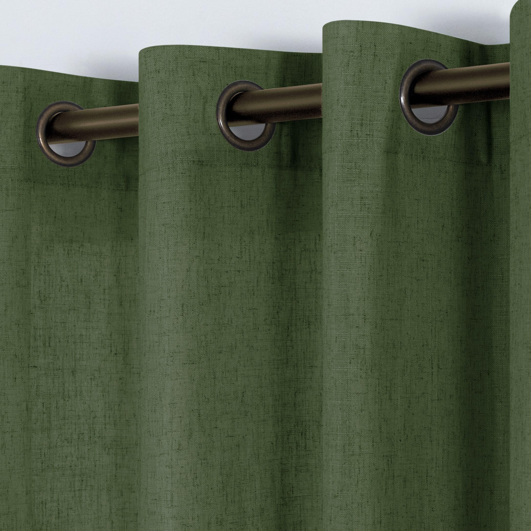 Koufall 52X108 Inch Length Bronze Grommet Linen Blend Sheer Curtains For Living Room Olive Green