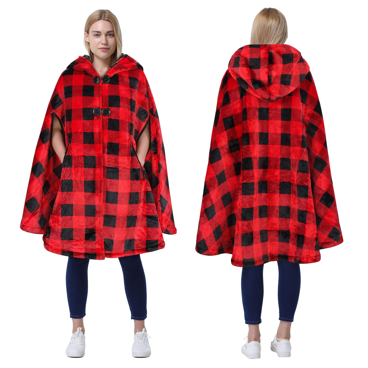 Catalonia Women'S Poncho Cape, Sherpa Fleece Cloak Coat, Snuggly Hooded Wearable Blanket, Christmas Valentines Gift For Her
