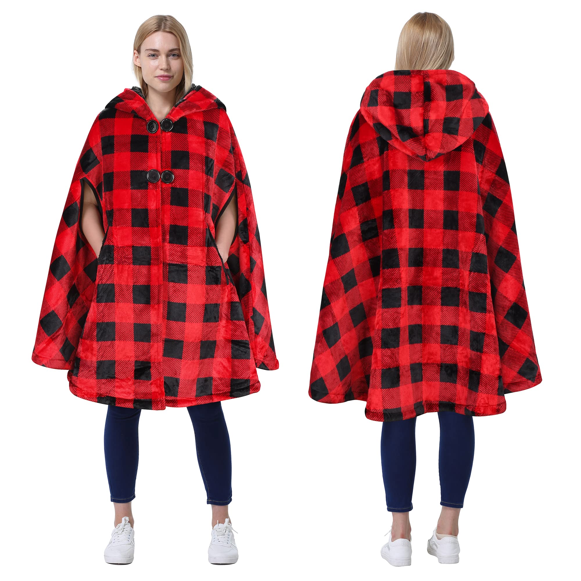 Catalonia Women'S Poncho Cape, Sherpa Fleece Cloak Coat, Snuggly Hooded Wearable Blanket, Christmas Valentines Gift For Her