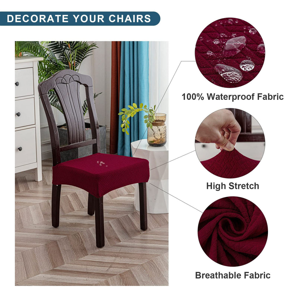 Genina Waterproof Seat Covers For Dining Room Chair Covers Waterproof Dining Chair Covers (6 Pcs-Rear-Gapped, Wine Red)