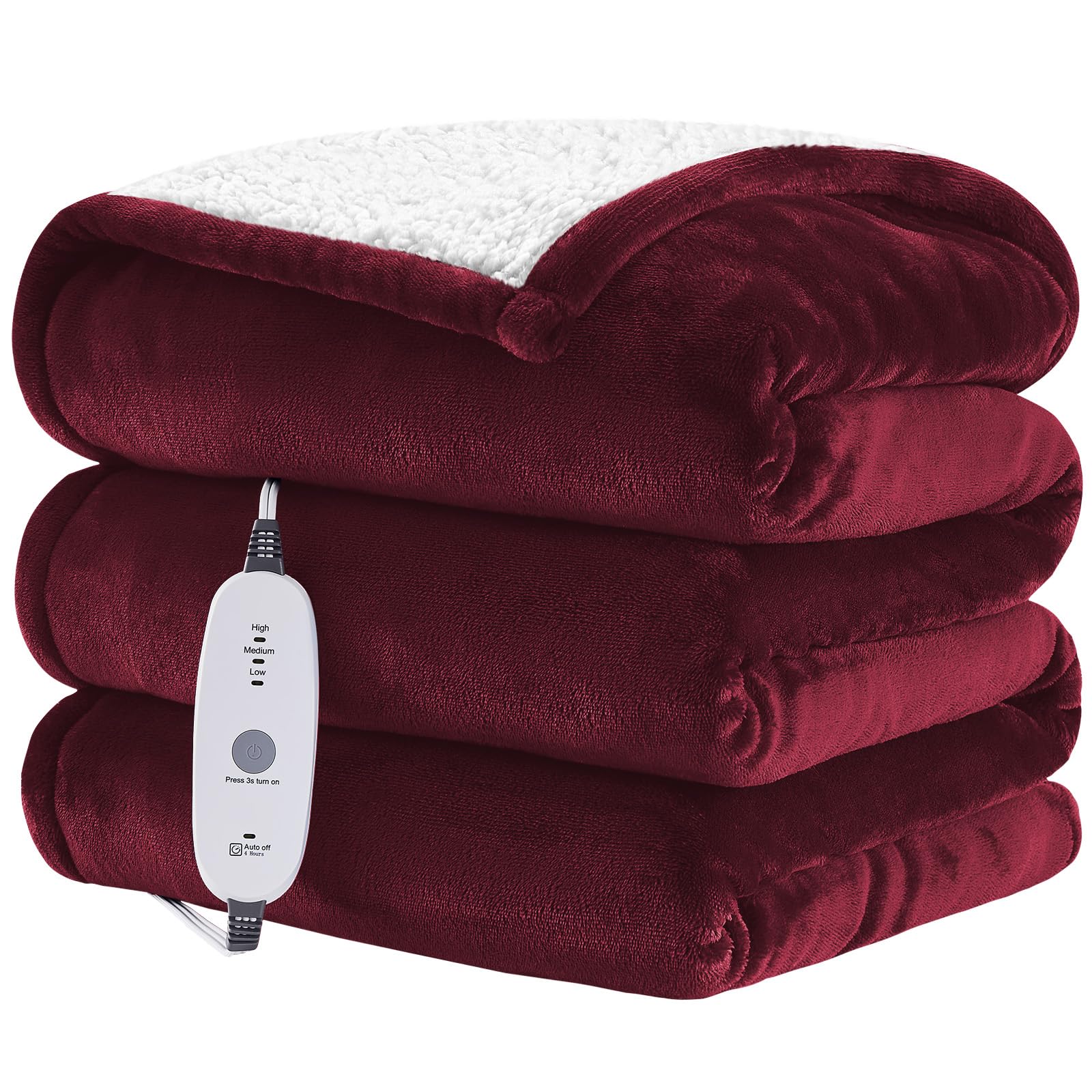 Heated Throw Blanket Flannel Electric Blanket Throw With 4 Hrs Timer Auto-Off & 3 Heating Levels Sherpa Heated Blankets With Ove