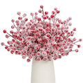 24Pcs Artificial Berry Picks Snow Sprays Christmas Frosted Holly Berry Stems Twigs Winter Branches for Christmas Tree Fillers De